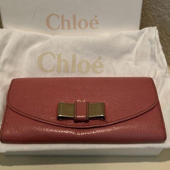 Chloe Calfskin Lily Continental Long Wallet Darlington Mauve Pink Silver Bow - Picture 1 of 14